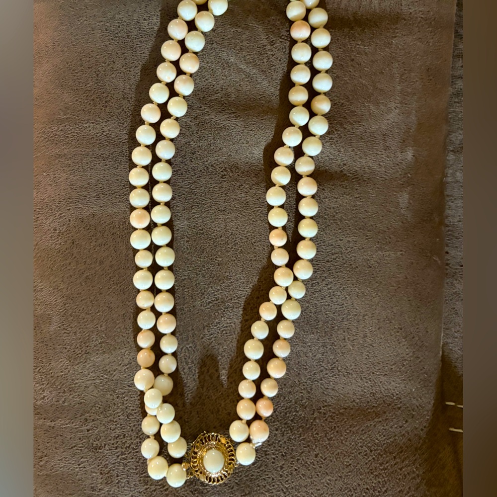 Necklace 14K Angel Skin Salmon Coral Genuine Double Strand 14K Clasp - Picture 10 of 16